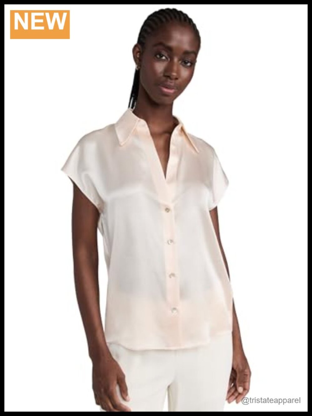 Vince Chiffon Cap Sleeve Ruched Back Silk Blouse